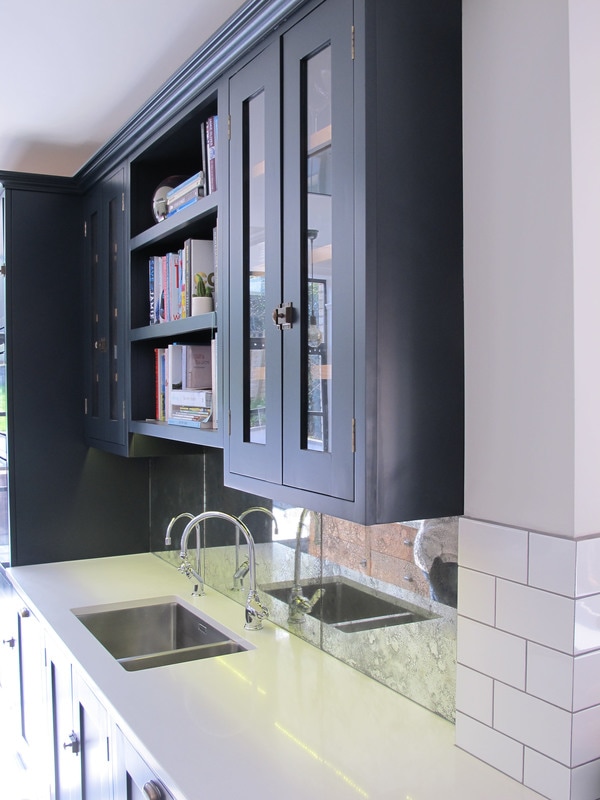 Painted bespoke kitchen in Muswell Hill North London. Solid timber panelled shaker doors and reclaimed timber island.