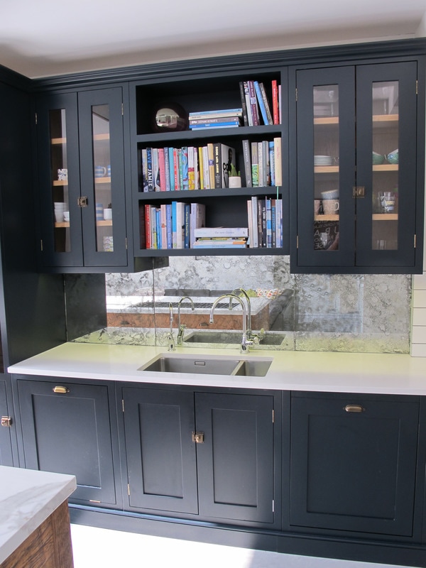 Painted bespoke kitchen in Muswell Hill North London. Solid timber panelled shaker doors and reclaimed timber island.