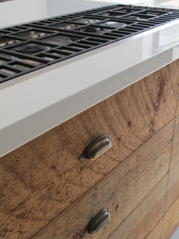 Painted bespoke kitchen in Muswell Hill North London. Solid timber panelled shaker doors and reclaimed timber island.