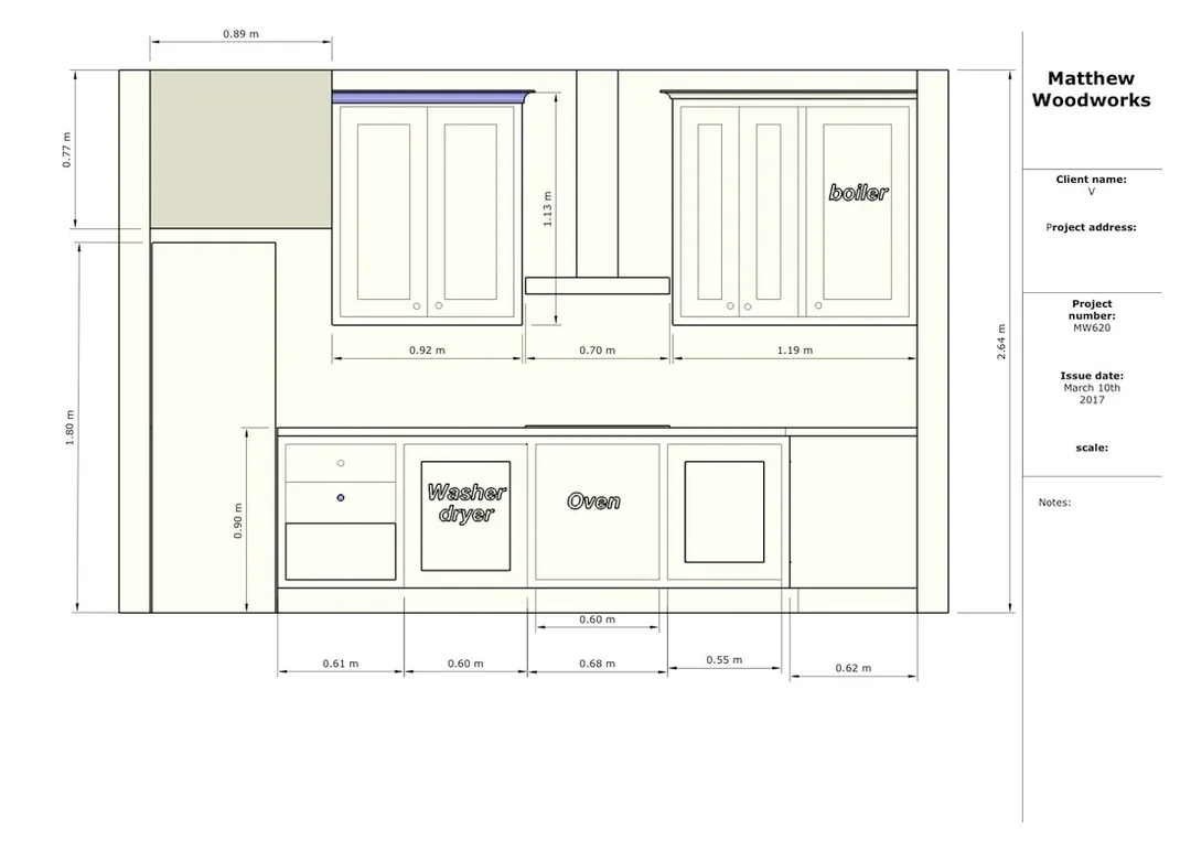 Kitchen design drawing by Matthew Woodworks
