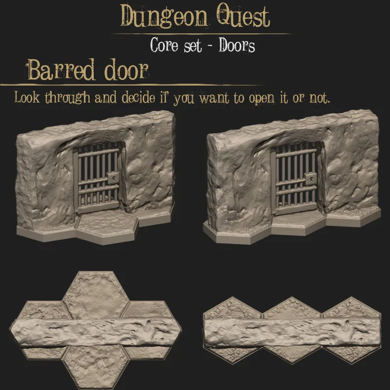 Hex Dungeon Wall Tiles + Bar Door