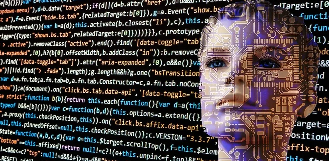 Woman's face over computer coding, illustrating Facebook collecting data from Zoom calls