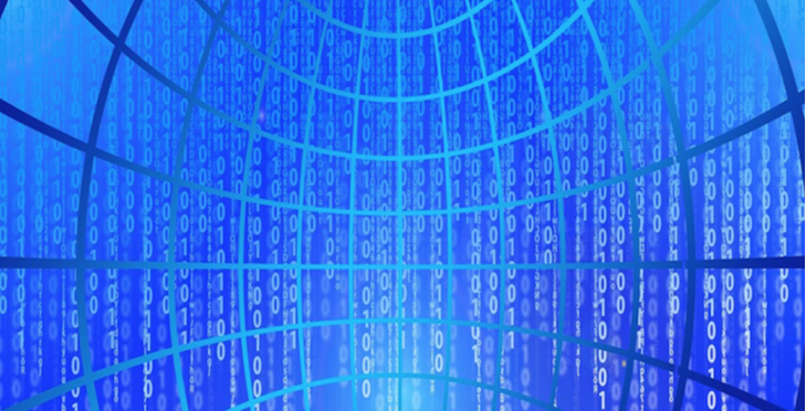 Ones and zeroes over meridian lines, illustrating Chinese servers involved in Zoom video call security
