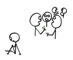 Being alone at a party - alienated from a group - social anxiety example