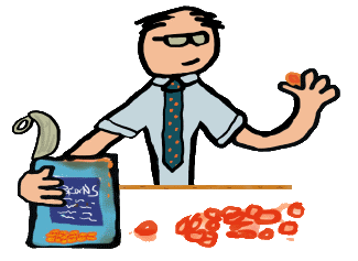 Accountant or Bean Counter design features a number cruncher counting beans from a tin.  Humorous accountancy graphic to help those bean counting days fly past.