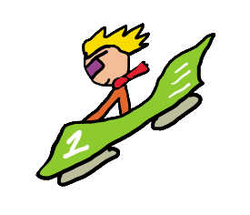 Bobsleigh drawing - red bobsled with driver hurtling down the track