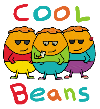 A funny bean pun design showing three cool beans facing the viewer in various states of bean cool.