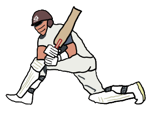 Cricketer shows a batsman playing the ball in a game of cricket.