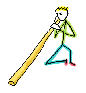 Didgeridoo Stickman is a fun hand drawn stick figure playing the didgeridoo. They come in different sizes, this guy has chosen one of the larger ones.