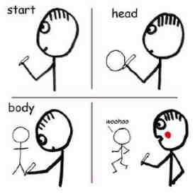 Simple comic strip shows an artist drawing a stickman who comes to life and runs off
