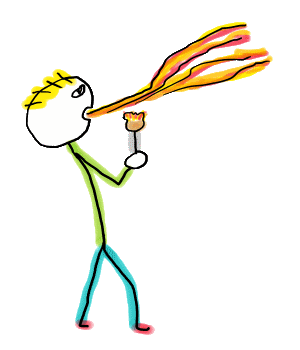A fun hand drawn Fire Breathing Stickman design shows our performer blowing a spectacular plume of fire into the air.
