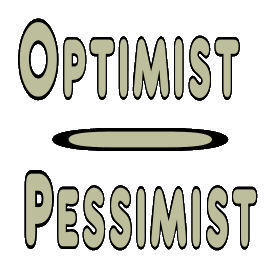 Glass Half Full, Glass Half Empty illustrated by simple level meter indicating an Optimist or a Pessimist.