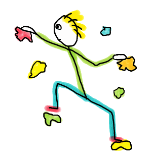 An indoor climber makes their way up the climbing wall in this fun hand drawn image. Indoor climbing is a great way to learn the basics of climbing and practice in relative safety.