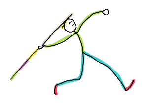 A fun hand-drawn Javelin Stickman prepares to throw the javelin a considerable distance.  Art, motion and style in a cool athletics themed design.