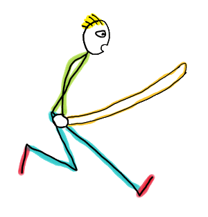 A fun hand drawn Jump Rope Skipping Stickman caught in mid-air leap with a look of concentration.
