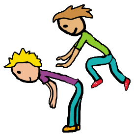 Two children playing leapfrog - where one child leaps or vaults over the other who is bending low. A fun school play time game. In some countries the game is called leap sheep or goat or horse.