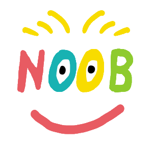 Noob design features hand drawn colorful lettering with eyes for 