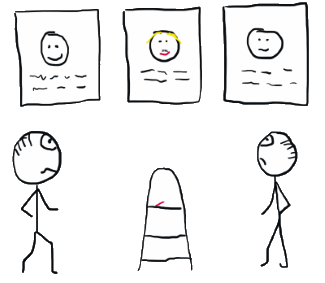 Drawing a moustache on office management picture