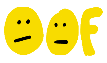 OOF design features three letters, two of which have slightly concerned faces.  The word spells OOF.  Fun Roblox inspired design.