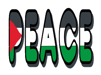 Peace Palestine uses the Palestinian Flag colours within the word 