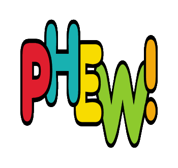 Phew! design features the letters in an attractive jumbled fashion. It could mean a lucky escape from something or more likely, as when I created this, a blisteringly hot day. Phew indeed!