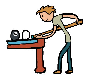 Eight Ball Pool shows player eyeing up a shot on the 8 ball.  Fun graphic includes pool table, player, cue and of course the eight ball!