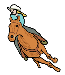 Rodeo Rider shows a horse and rider in full rodeo action.