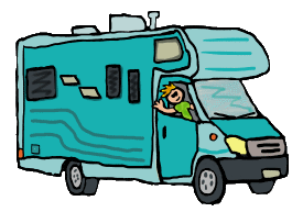 RV Recreational Vehicle design features cool graphic vehicle complete with happy owner for RV motorhome enthusiasts.
