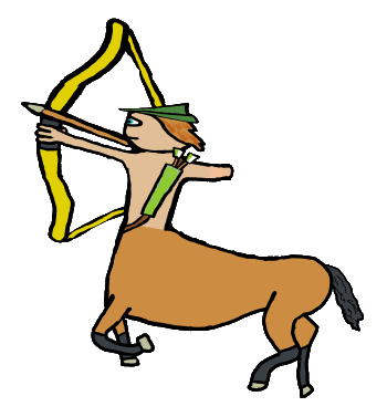 A fun drawing of Sagittarius, The Archer with a stickman style archer and horse.