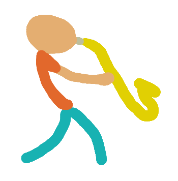 Saxophone design features a saxophone player leaning into a tune on their sax.  A fun hand drawn image for fans of this fabulous instrument.