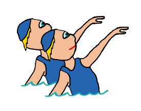 Dual synchronised swimmers wearing nose pegs