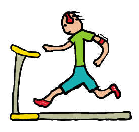 Runner on a gym treadmill machine - wears earpiece and phone