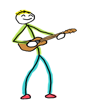 Ukulele Playing Stickman is a fun hand-drawn design featuring a stick figure uke player in full flow.