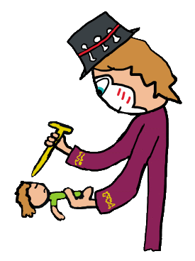 Voodoo Witch Doctor design shows a voodoo doll held in one hand and a pin in the other.  This is voodoo magic - a witch doctor practising good or bad, black or white voodoo to cure or hurt whoever the doll represents.