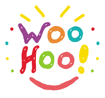 Celebrate that woohoo feeling with this fun design. Hand drawn colorful woohoo lettering with vague hair above and smile below plus dots for balance creating an in your face statement. Woohoo!