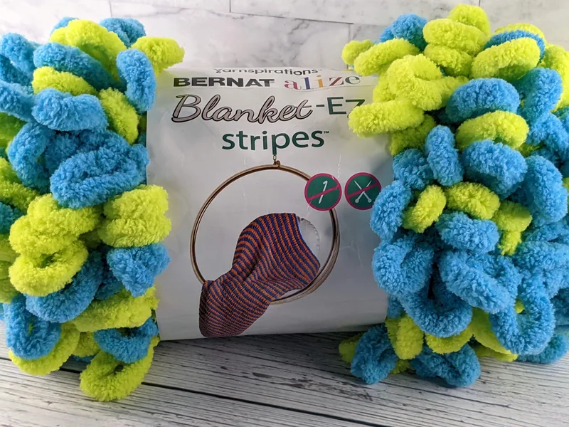 Limeade color (teal and fluorescent green) loopy yarn.