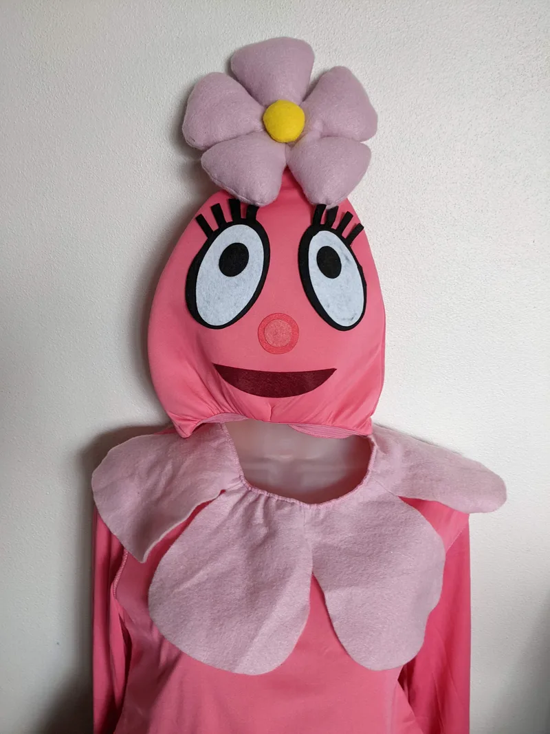 A women's pink costume of Foofa from Yo Gabba Gabba!