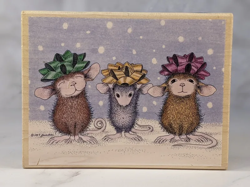 Wrapped & Ready Mice Rubber Stamp