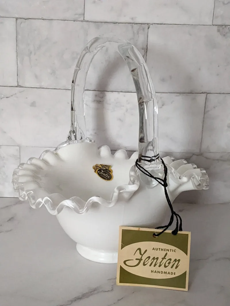 Fenton Silver Crest White Milk Glass Basket