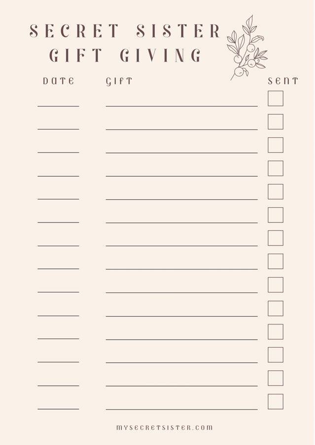 Secret Sister Gift Checklist - free printable secret sister form