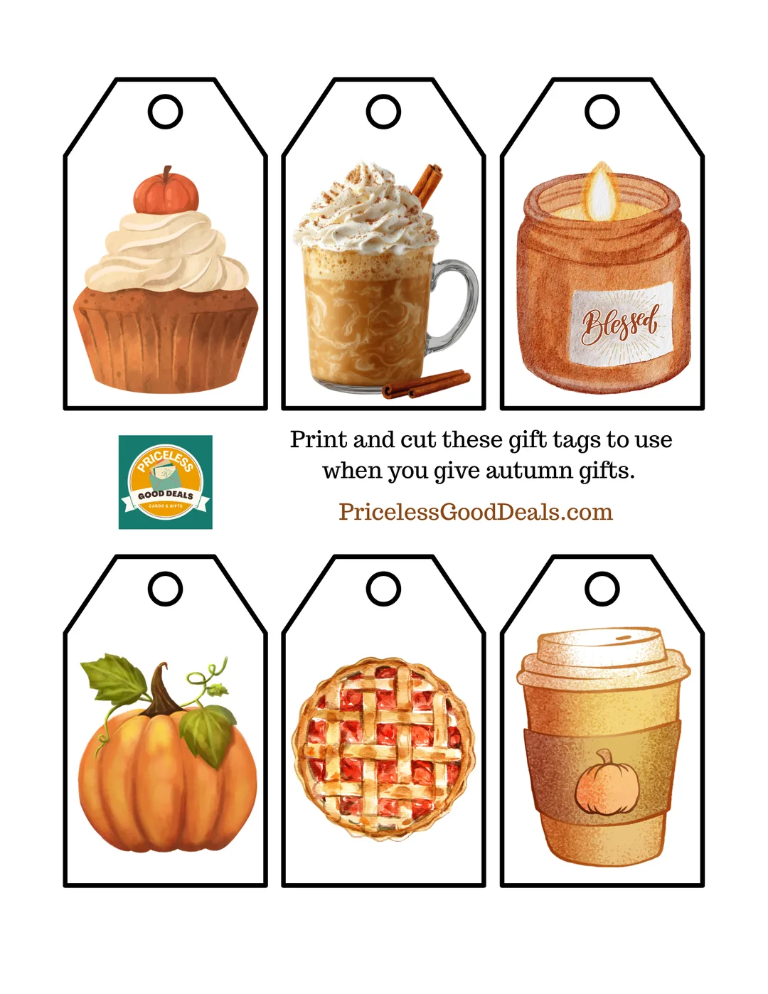 A page of six free printable fall themed gift tags.