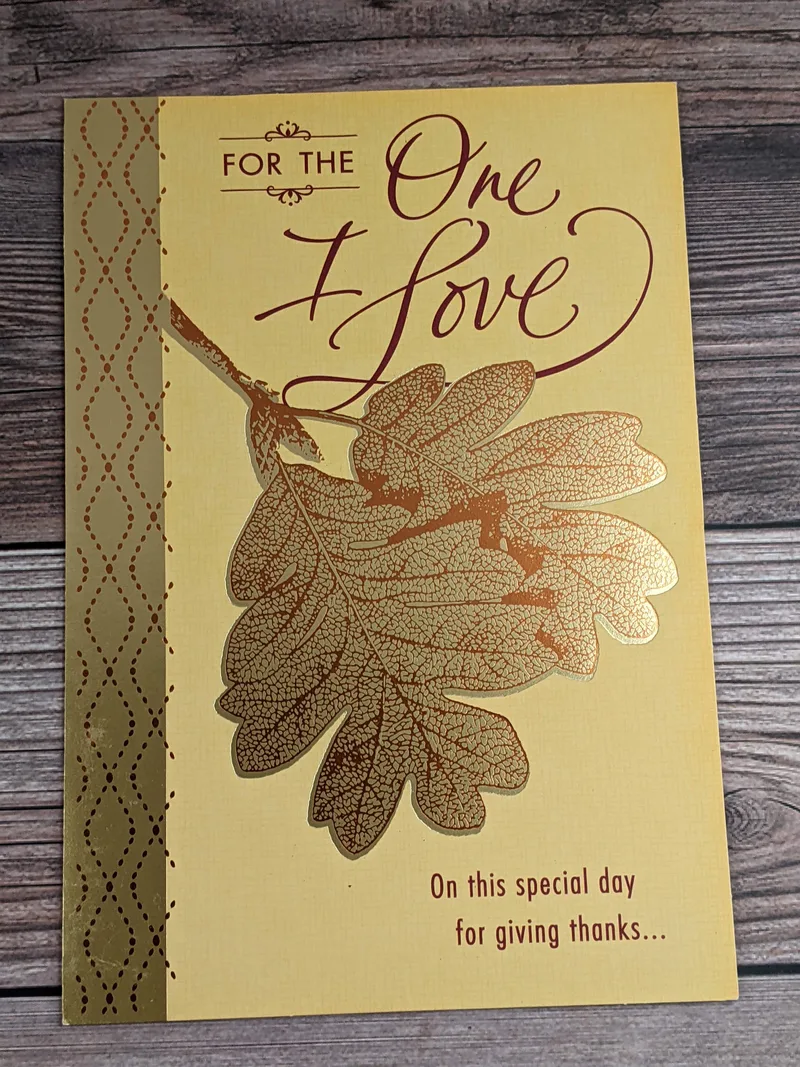 A Thanksgiving card for a loved one (spouse) with an image of golden leaves.