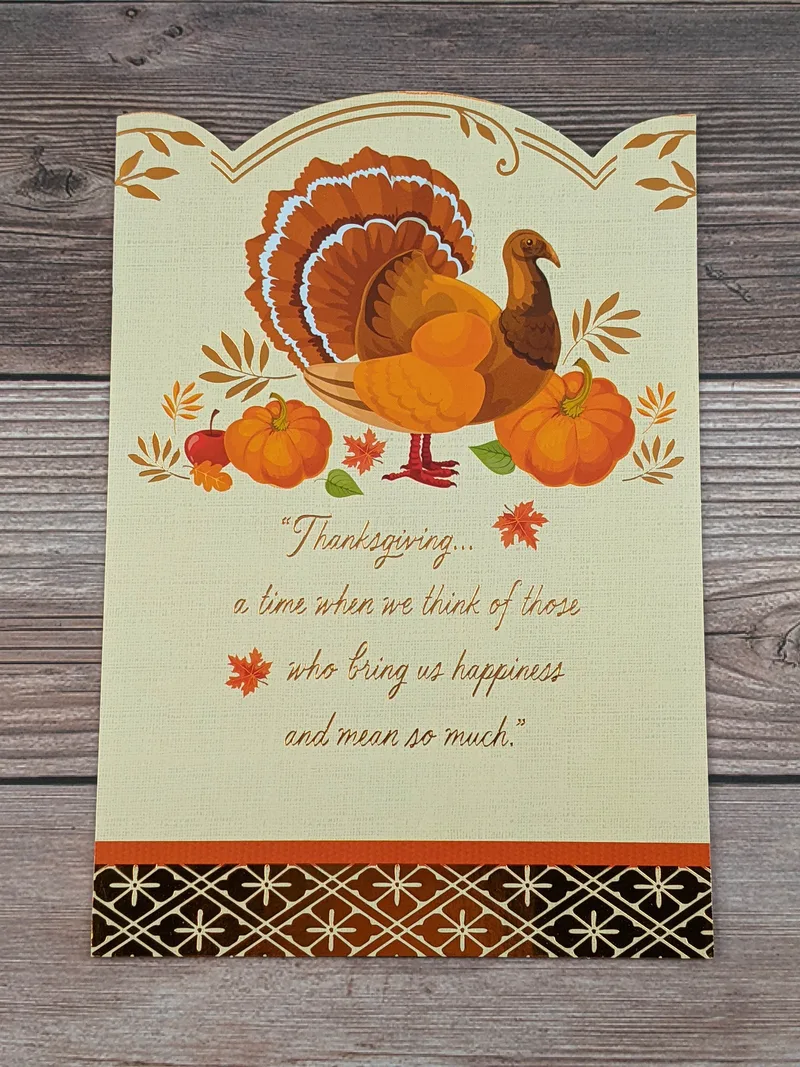 A Thanksgiving card with an image of a turkey.