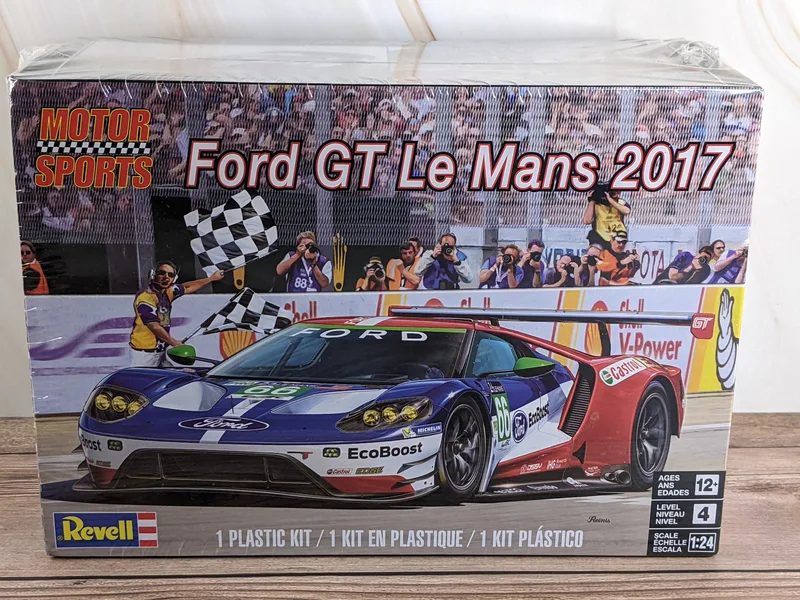 A model car kit of the 2017 Ford GT Le Mans, new in box.