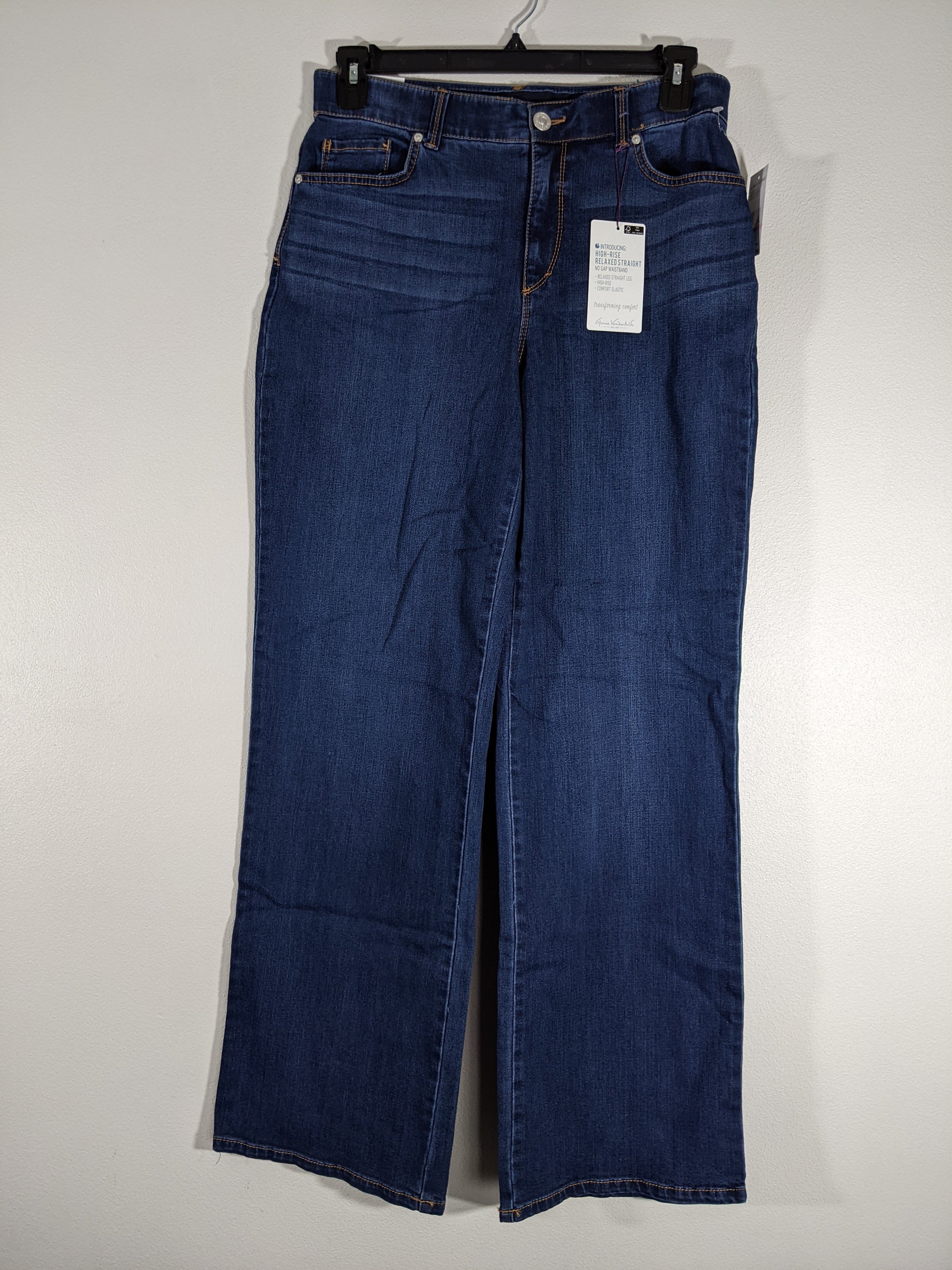 A pair of women's straight leg blue jeans, new by Gloria Vanderbilt.
