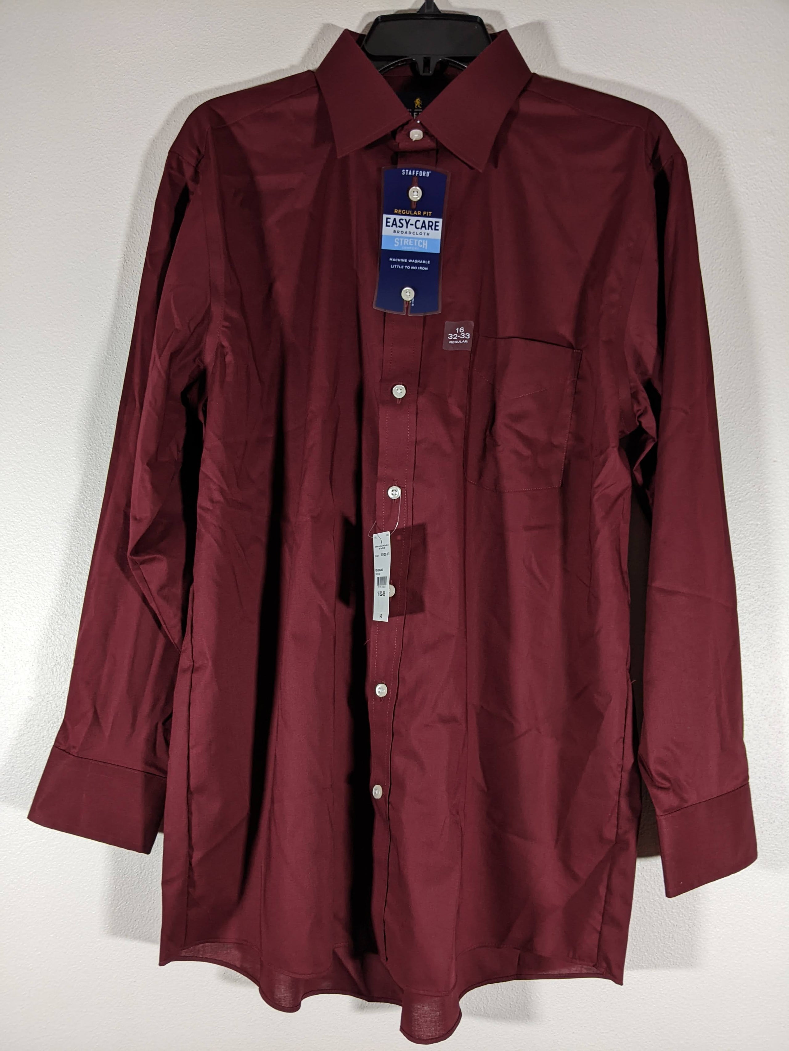 A burgundy long sleeve men's button-down shirt by Stafford.