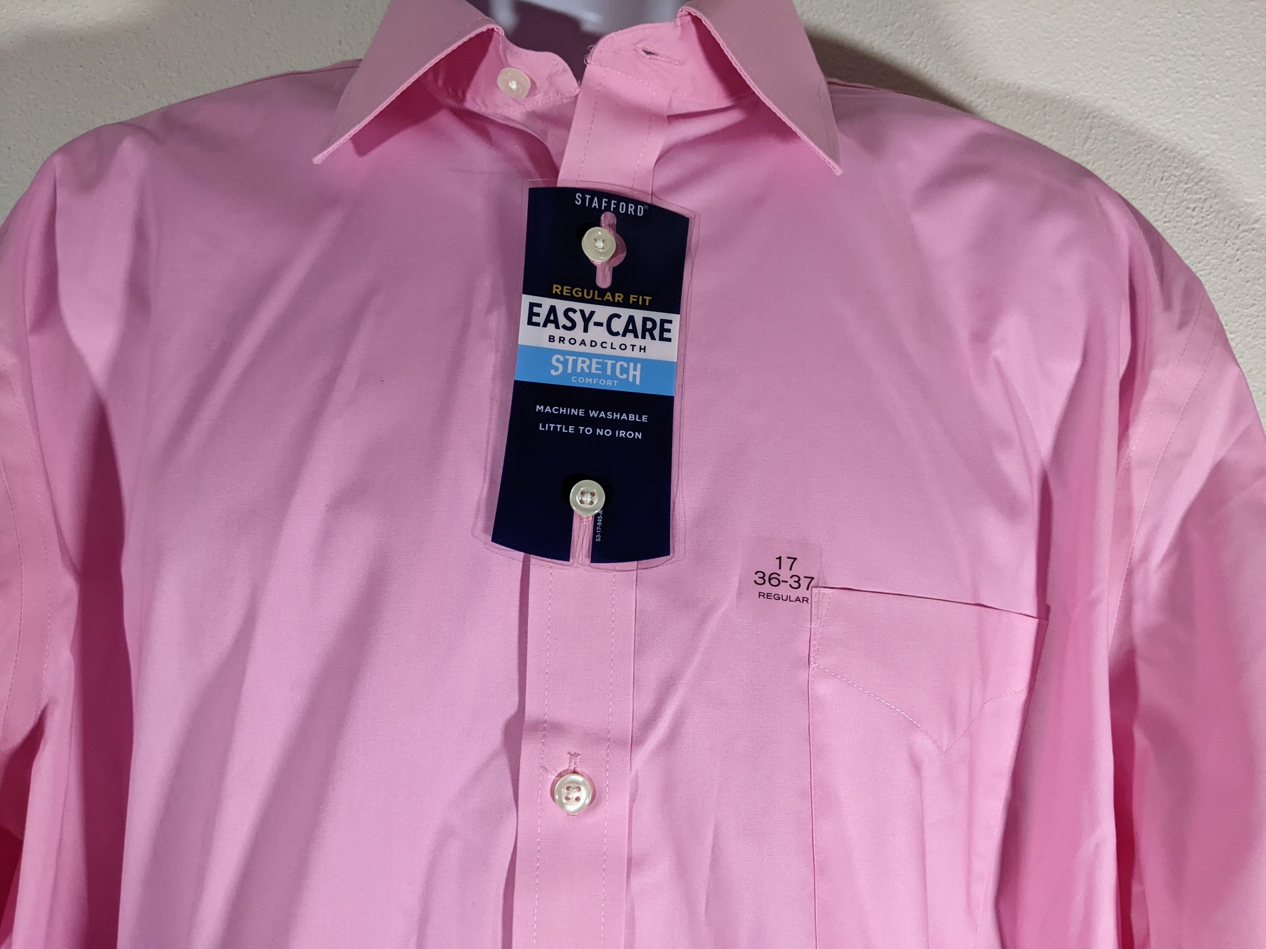 Men's Pink Button-Down Travel Performance Super Shirt by Stafford. 