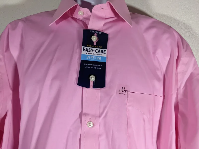 Men's Pink Button-Down Travel Performance Super Shirt by Stafford. 