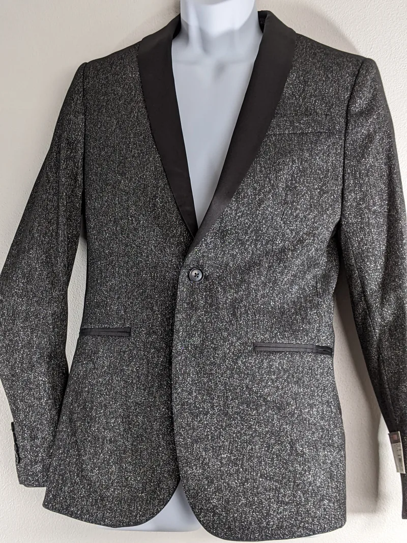 A charcoal color men's suit coat with sparkles by J. Ferrar.