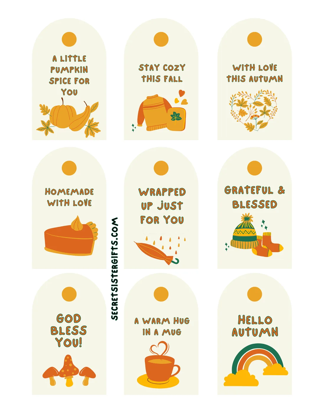 A page of fall themed gift tags to print.